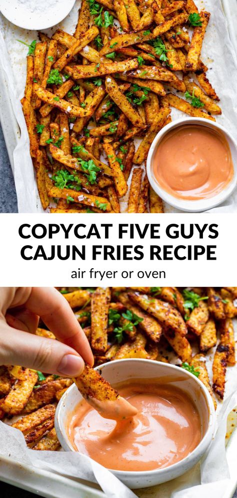 Five Guys Fries Recipe Air Fryer, Healthier Finger Foods, Crispy Fries Air Fryer, Cajun Fry Seasoning, Cajun French Fries, Recipes With Cajun Seasoning, Oven Only Recipes, Five Guys Recipe, Airfryer Fries Homemade