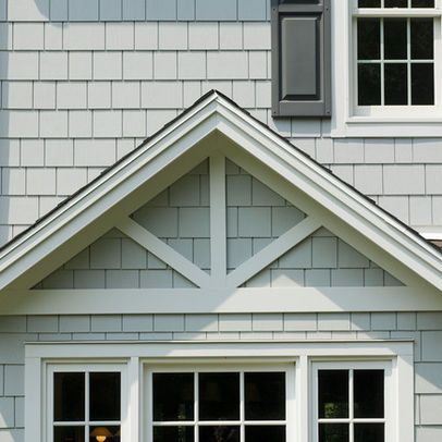 Simple, elegant Gable Decorations. http://www.wholesalemillwork.com/pages/GABLES.html Exterior House Trim, Farmhouse Sunroom, Hemming Jeans, Gable Trim, Siding Ideas, Exterior Finishes, House Trim, Gray House, Shingle Siding