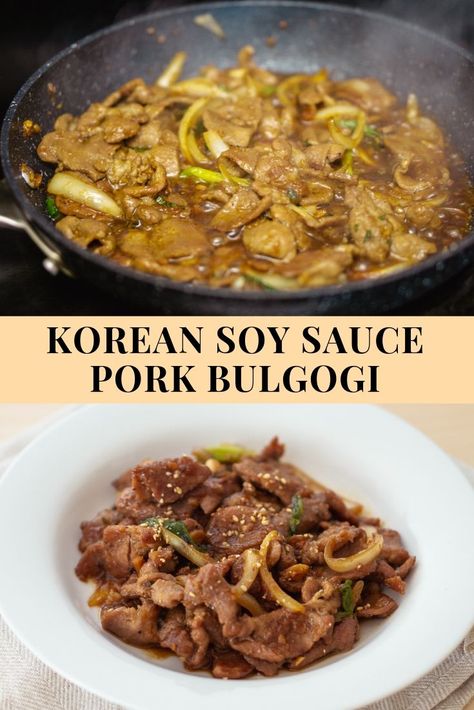 Korean Soy Sauce Pork Bulgogi - Korean Hostel in Spain Olympic Dinner, Korean Pork Bulgogi, Pork Bulgogi Recipe, Pork Bulgogi, Koreansk Mad, Korean Vegetables, Koreansk Mat, Olympics Party, Korean Pork