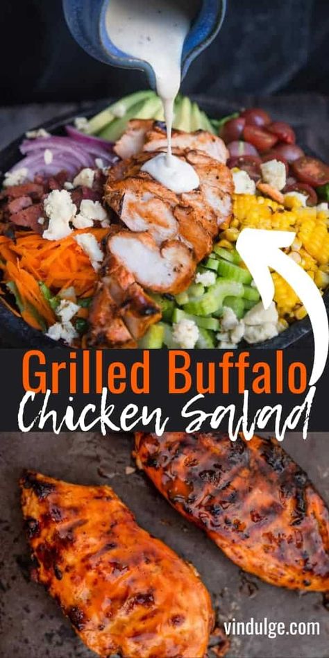 Delicious grilled buffalo chicken placed on top of a healthy salad. This is a great dinner salad. Buffalo Salad, Buffalo Chicken Salad Recipe, Grilled Buffalo Chicken, Healthy Grilled, Buffalo Chicken Salad, Grilled Dinner, Dinner Salad, Salad Pasta, Chicken Salad Recipe