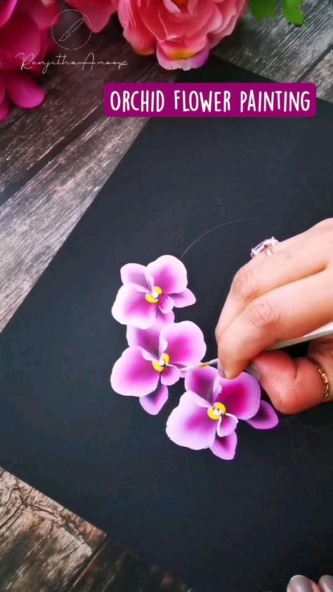 Flower Drawing Acrylic, Orchid Flower Painting, Flower Painting Acrylic, Orchid Drawing, Orchids Painting, Drawing Acrylic, Painting Flowers Tutorial, Acrylic Art Projects, Belly Painting