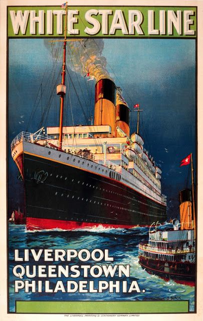 Artist Unknown - White Star Line, 1920's Historic Posters, Travel Promotion, Maritime Poster, Airline Poster, Liverpool Docks, White Star Line, Glasgow Museum, Ocean Travel, Ship Poster