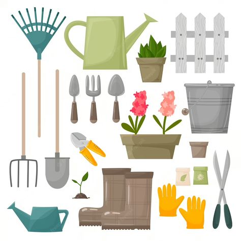 Gardener Illustration, Vector Garden, Gardening Equipment, Sublimation Ideas Projects Inspiration, Gardening Gear, Sublimation Ideas, Farm Tools, Garden Tool Set, Garden Equipment