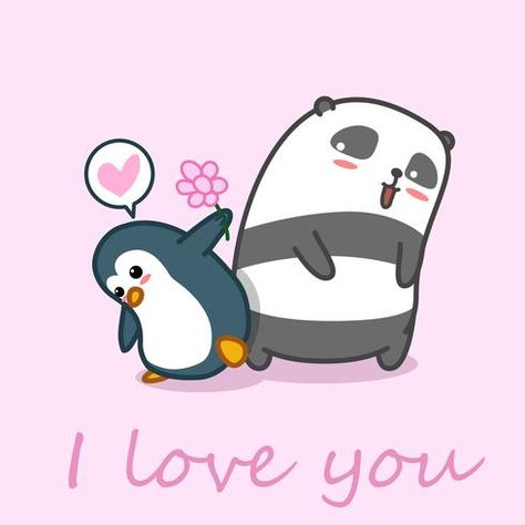 Penguin gives flower to panda. Penguin Videos, Penguin Wallpaper, Panda Artwork, Panda Painting, Penguin Drawing, Panda Drawing, Panda Party, Penguin Love