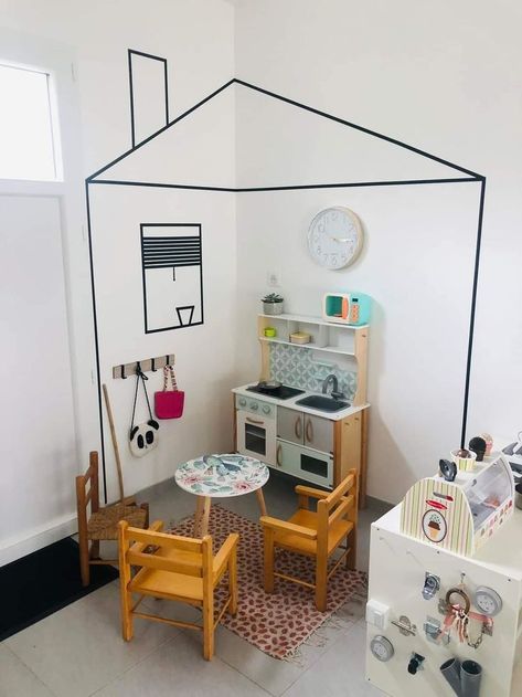 Desk Setup In Classroom, Tiny Play Area, Toddler Room Childcare, Diy Dramatic Play Center, Home Corner Ideas Early Years, Daycare Room Ideas, Childcare Rooms, Daycare Rooms, Daycare Decor