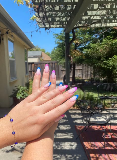 Pride Nails Designs Almond, Pride Nails French Tips, Pride Nails Aesthetic, Bi Nails Designs, Gel Tips Nails Ideas Almond, Pride Nails Designs Simple Short, Simple Pride Nail Ideas, Subtle Bi Pride Nails, Bisexual Nail Designs