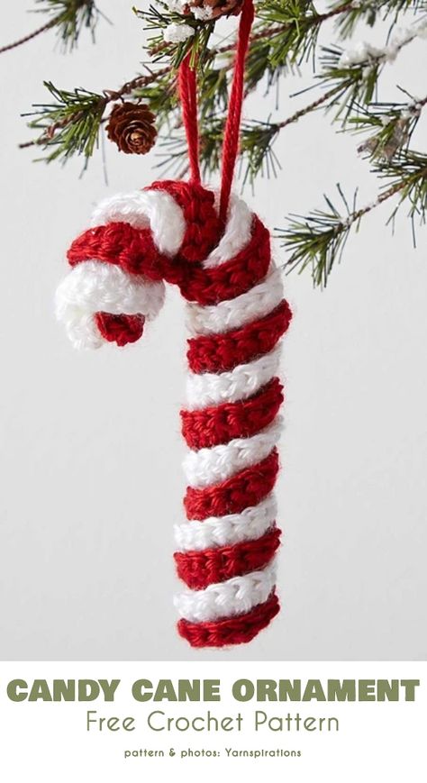 Candy Cane Ornament Free Crochet Pattern Candy Cane Crafts, Crochet Christmas Ornaments Free, Crochet Ornament Patterns, Christmas Crochet Patterns Free, Crochet Christmas Gifts, Crochet Christmas Stocking, Candy Cane Ornament, Crochet Santa, Crochet Xmas