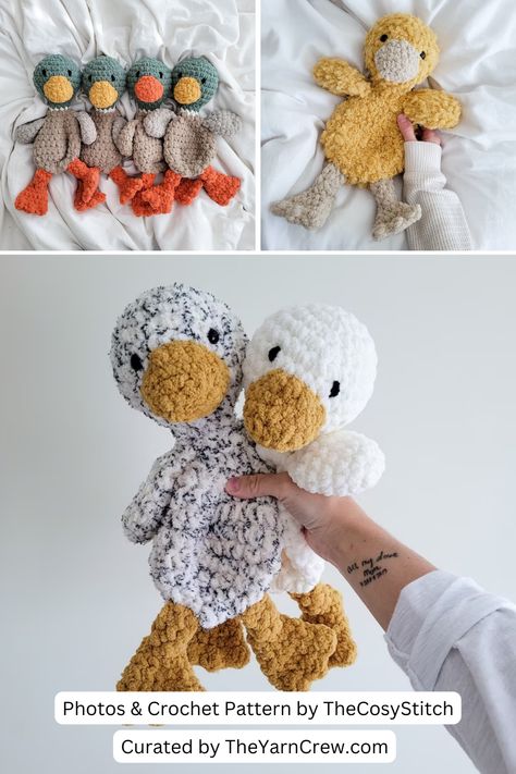 Check out these ridiculously cute crochet amigurumi ducks. The patterns are beginner-friendly, so they’re easy to follow. These tiny pieces of art are perfect for collectors and crafters. Click to view the entire collection of patterns, what tools and yarns are needed and choose your favorite to make. Patterns curated by TheYarnCrew. Crochet Snuggler Free Patterns, Crochet Duck Pattern Free, Duck Snuggler, Snuggler Pattern, Cute Crochet Amigurumi, Crochet Lovey Free Pattern, Crochet Farm, Crochet Baby Projects, Crochet Duck