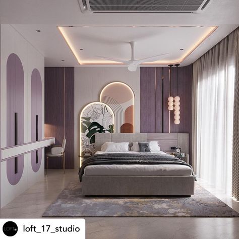 Bedroom Interior Color Ideas, Beautiful Bedroom Design Ideas, Bedroom Decor Pastel, Purple Interior Design Bedroom, Elegant Bedroom Colors, Bedroom Ideas Pastel Colors, Bedroom Pastel Colors Room Ideas, Bed Head Wall Design, Pastel Bedroom Design