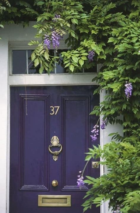 18 Perfectly Purple Front Door Ideas » Lady Decluttered Plum Door Exterior, Purple Shutters On House, Beautiful Doors Entrance, Dark Plum Front Door, Aubergine Front Door, Purple Front Door Colors, Lavender Front Door, Plum Front Door, Blue House With Purple Door