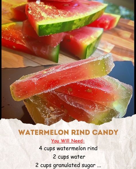 The Savory Secrets Watermelon Rind Candy Recipe, Watermelon Rind Recipes, Dried Watermelon, Easy Candy Recipes, Homemade Candy, Candy Recipe, Watermelon Rind, Homemade Sweets, Candy Recipes Homemade