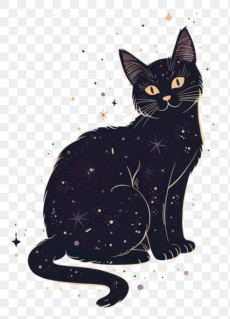 Cat Png Icon, Starry Cat, Black Cat Png, Aesthetic Pngs, Cat Clip Art, Cats Png, Black Cat Illustration, Pngs Transparent, Vintage Black Cat