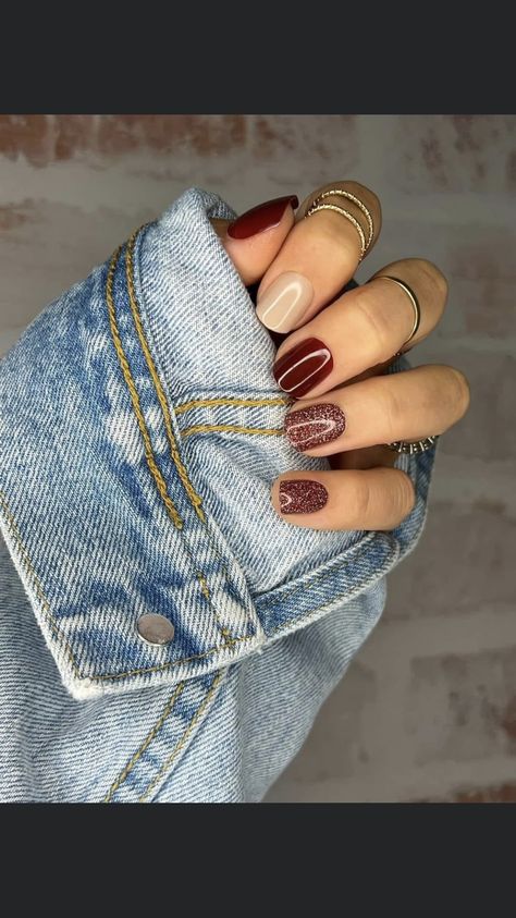 Nails To Match Cinnamon Dress, Garnet Fall Nails, Formal Fall Nails, Fall Nails With Burgundy, Regular Nail Polish Ideas Short Nails Fall, Dip Powder Nails Natural Fall, Cute Fall Nail Inspo Simple, Rounded Biab Nails, Fall Nail Multi Colors