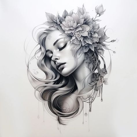 I will make a tattoo design for you Designing Tattoos, Mujeres Tattoo, A Tattoo Design, Africa Art Design, Girl Face Tattoo, Goddess Tattoo, Portrait Drawings, Side Tattoos, Custom Tattoo Design