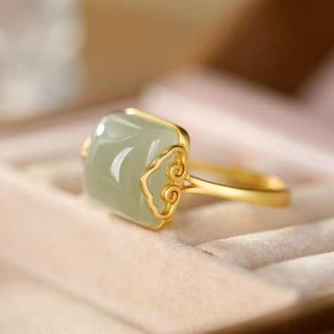 Stone Ring Design, Cloud Ring, Gold Ring Designs, Nephrite Jade, Bridal Gold Jewellery Designs, Wax Casting, Jade Ring, Gold Earrings Designs, Jade Jewelry