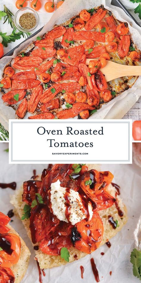 This is the base recipe for how to roast tomatoes in the oven. Eat Oven Roasted Tomatoes on their own or add them to proteins and sauces! Roasted Tomatoes Oven, Tomatoes In Oven, How To Roast Tomatoes, Roast Tomatoes, Baking Techniques, Oven Roasted Tomatoes, Italian Cuisine Recipe, Pasta Side Dishes, Easy Vegetable