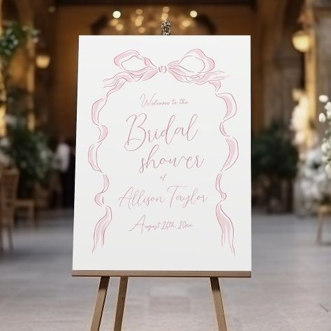 $45.95 | Pink Hand Drawn Bow bridal shower welcome sign #custom bridal shower welcome sign, sweet hand drawn ribbon bow, elegant modern typography, romantic handwritten script, unique fun trendy whimsical, casual elegance coquette bow, quirky doodle scribble illustrations, tie the knot bridal shower, simple spring summer wedding, soft pastel dusty blush pink Bow Welcome Sign, Pink Bow Bridal Shower Theme, Simple Bridal Shower Decor, Couples Shower Sign, Welcome To Bridal Shower Sign, Unique Bridal Shower Ideas, Bridal Shower Simple, Bridal Shower Pink, Bridal Shower Inspo