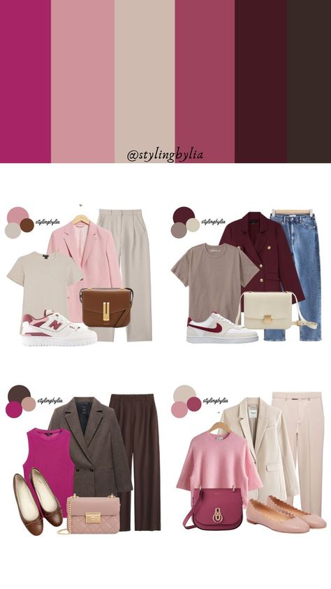 back to school outfits #Fitinspo #Backtoschool #Backtoschooloutfit #Outfitinspo #Ihateschool #backtoschooloutfitshighschool Classic Colour Combinations Outfit, Business Casual Color Palette, Winter Outfit Color Palette, Brown And Pink Outfit Color Combos, Pink Color Combinations Outfit, Pink And Beige Outfit, Cute Trendy Outfits, Highschool Tips, Back To School Outfits Highschool