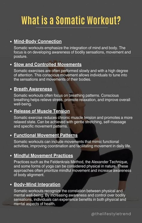 Somatic workouts include exercises and movements focused on increasing awareness, understanding, and control over one's own body. The term somatic refers to the experience from within the body, emphasizing the mind-body connection. The goal of somatic exercise is often to improve movement patterns, release muscle tension, and increase ...#Wellness #Somatic #Unleashing #HealthTips #NutritionTips #HealthyLifestyle #FitLife #Through #Yoga #HealthyLiving #the #Embodied #Wisdom #Practice #Within Mental Health Therapy, Mind Body Connection, Mental And Emotional Health, The Wisdom, Self Care Activities, Holistic Healing, Physical Health, Emotional Health, Nerve