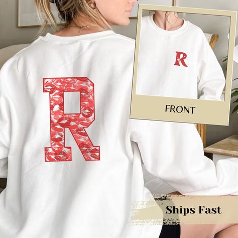 Kiss Sweatshirts For Bf, Red Kisses, Initial Sweatshirt, Red Outline, Kiss Mark, Love My Parents Quotes, Initial Gifts, Cozy Gift, Sweater Gift