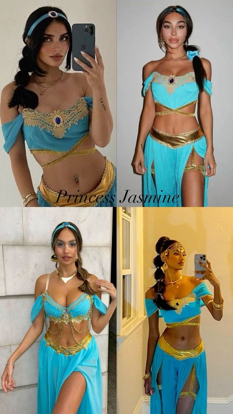 Jasmine From Aladdin Costume, Princes Jasmin Outfit, Princess Jasmine Costume Halloween, Jazmin Halloween Costume, Princess Jasmine And Aladdin Costume, Jasmine Costume College, Costume Ideas Princesses, Jasmine Diy Costume, Jasmine Halloween Costume College