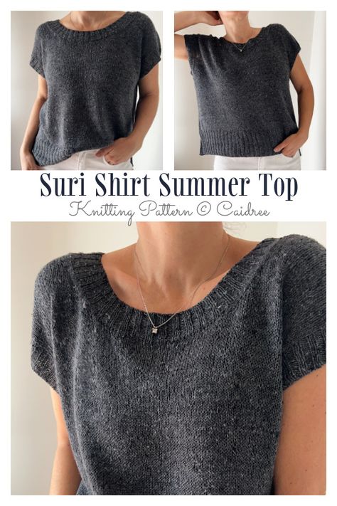 Suri Shirt Summer Top Knitting Pattern - Knitting Pattern Cotton Knitting Patterns Summer Tops, Knit Cotton Pattern, Knitting Patterns Shirt, Knitting Tshirt Pattern, Cotton Knit Top Pattern Free, Lightweight Knit Sweater Pattern, Knitting Patterns Cotton Yarn, Knit Summer Sweater Pattern, Knit Easy Sweater