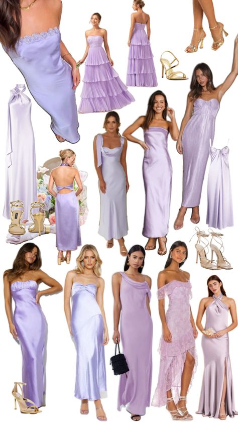 Purple/ lavender / satin dresses Purple Bridesmaid Dresses, Lavender Satin Dress, Purple And Green Wedding, Debut Ideas, Lavender Bridesmaid, Bridesmaid Satin, Lavender Bridesmaid Dresses, Guest Attire, Purple Lavender