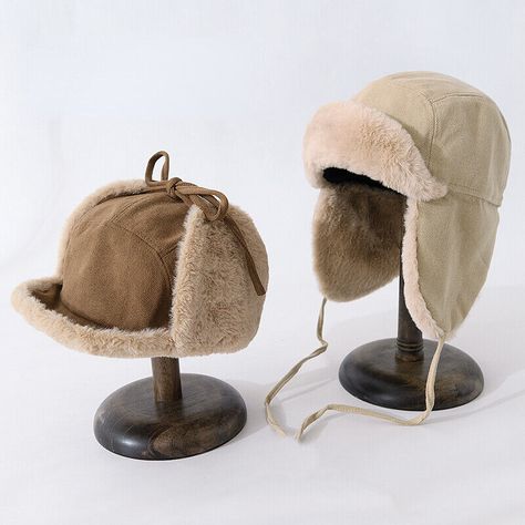 eBay  This item is for 1 X trapper hat. Men Winter Warm Russian Trapper Hat Faux Fur Earflap Aviator Cap Windproof Solid Material: polyester Lining Material: polyester Color: khaki, brown, black, dark grey Size: hat circumference 22-23.2 inch / 56-59cm Men Hair Accessories, Winter Hat For Men, Earflap Hat, Ushanka Hat, Aesthetic Hats, Ushanka Hat Side, Trapper Hat, Fur Hat Men, Fur Aviator Hat