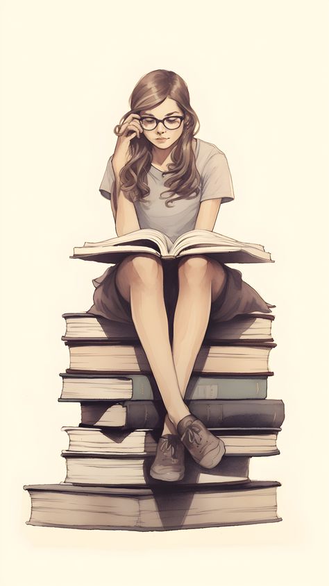 Girl With Books Drawing, Reading Wallpaper, Minimalist Girl, A Phone Wallpaper, Reading Pictures, Girl Reading Book, A Pregnant Woman, Books To Read For Women, Pile Of Books