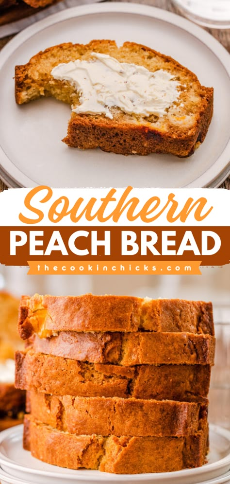 Here's an easy summer breakfast if you're wondering what to do with fresh peaches! It's also a great snack idea to enjoy midday. Moist and packed with flavor, this southern peach bread recipe will become your new favorite! Peach Loaf, Easy Summer Breakfast, Peach Bread Recipe, Peach Bread, Peach Dessert Recipes, Summer Breakfast, Peach Desserts, Fresh Peaches, Peach Recipe