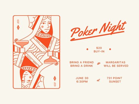 Poker Night Invite by Megan Kelso on Dribbble Playing Card Invitation, Graphic Design Invitation, Backyard Movie Party, Casino Jackpot, Poker Party, Poker Set, Backyard Movie, Fun Invitations, Poker Night