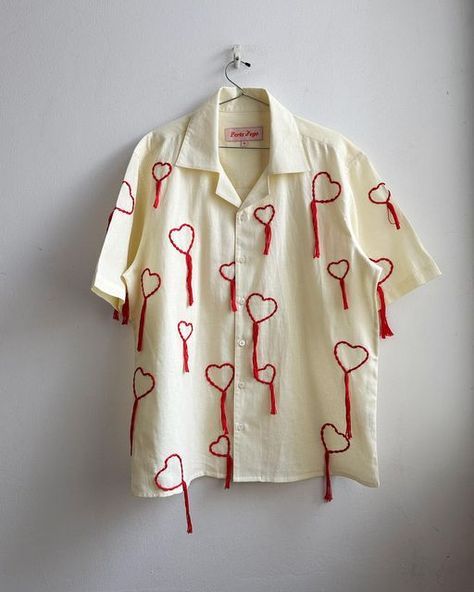 PERTE D’EGO on Instagram: "Hand embroidered hearts shirt available now on our webstore ♥️ Limited to 50 pieces. ♥️♥��️" Ropa Upcycling, Embroidered Hearts, Clothes Embroidery Diy, Wedding Shirt, Summer Beach Wedding, Patchwork Shirt, Heart Embroidery, Half Sleeve Shirts, Applique Shirts