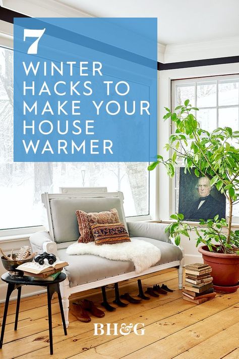 To keep your heating bill down without sacrificing comfort, look to alternative ways to warm up your home in the winter. These winter hacks will help keep the cool air out and the warm air in your home where it belongs. #winterhacks #howtokeepyourhomewarm #winterhomehacks #bhg Heating Your Home Without Power, Winter House Projects, Preparing Your Home For Winter, Ways To Heat Your Home, Home Heating Hacks Winter, How To Keep Warm In Winter, How To Heat Your House Without Power, How To Winterize Your Home, Keeping Warm In Winter