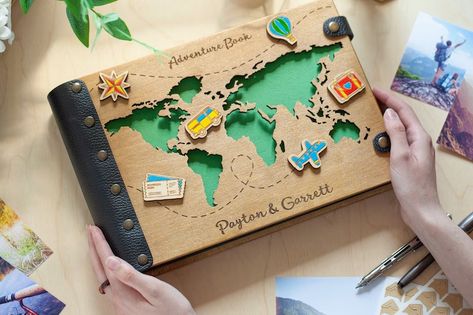 Travel Photo Album With World Map Our Adventure Book Custom - Etsy Croatia Travel Photo Album Ideas, Travel Book Ideas, Dark Facts, Album Photo Voyage, Adventure Book Scrapbook, Paper Letters, Instax Mini Album, Travel Journal Cover, Our Adventure Book