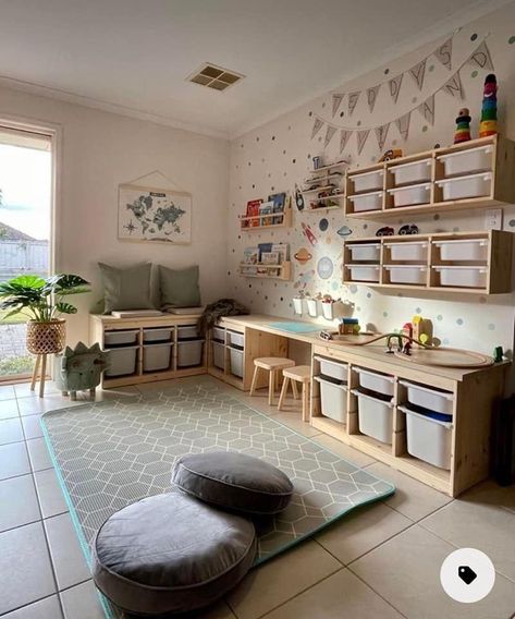 Ikea Kids Room, Kids Rooms Inspo, Cave Basement, Living Room Playroom, Baby Playroom, Basement Playroom, Boys Playroom, Toddler Playroom, Kids Playroom Decor