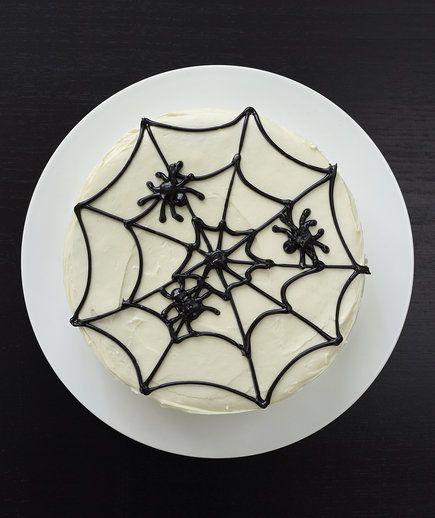 8 Halloween Desserts That Are Equal Parts Spooky and Delicious Spiderweb Cake, Delicious Halloween Desserts, Spider Web Cake, Black Food Coloring, Halloween Food Desserts, Cake Drawing, Halloween Dessert, Store Bought Cake, Spice Cookies