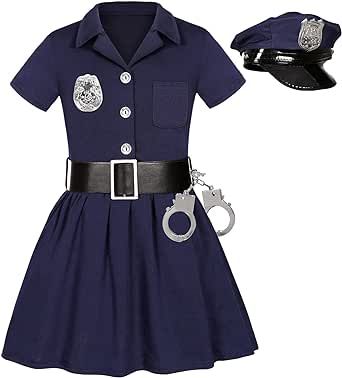 Enccfoeo Girls Police Officer Costume for Kids Dress Up Halloween Costumes Cop Policeman Uniform Cosplay with Handcuffs Badge Cop Halloween Costume, Officer Costume, Police Officer Costume, Dark Costumes, Kids Police, Dress Up Halloween, Up Halloween Costumes, Police Costume, California Costumes