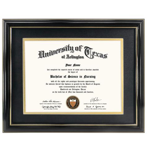 PRICES MAY VARY. MATERIAL: The frames are made of high quality white wood with a nice cherry finish. Durable high definition & UV protction acrylic protect your documents from dust, moisture and scratches, make your certificates great for years. SIZE: Made to display 11" x 14" documents with black over gold double mat and 15" x 18" diplomas without mat. 1.25" wide and 1" thick molding. Overall size is 16" x 19" x 1". WALL DISPLAY: Display on the wall mounting with the hanging hardware vertically Diploma Display, Bachelor Of Science In Nursing, Table Top Frame, Document Frame, Certificate Frames, Diploma Frame, Bead Frame, White Picture Frames, Graduation Pictures