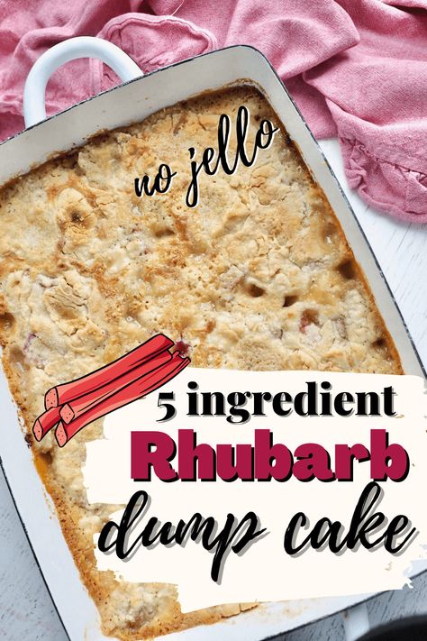 If you have never tried rhubarb before, this is the recipe to try! Sweet, tart, buttery and super simple. 5 minutes prep and 5 ingredients! A must make Rhubarb Dump Cake, also called Rhubarb Lazy Cake. Recipe via @thefreshcooky Cake Mix Rhubarb Recipes, Rhubarb Dump Cake Recipes Without Jello, Rubarbe Dump Cake, Rhubarb Lemon Cake, Rhubarb Dump Cake Without Jello, Easy Rhubarb Cake, Strawberry Rhubarb Dump Cake Recipes, Rhubarb Dump Cake With Jello, Rhubarb Jello Cake