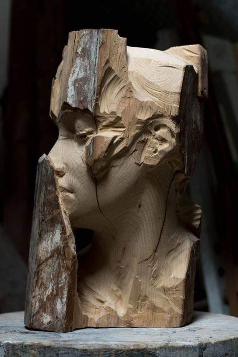 Wood Sculpture Ideas, Wood Carving Ideas, Wooden Sculpture Art, Wood Sculpting, Wood Carving Sculpture, Tre Kunst, Wood Carving Art Sculpture, Wood Sculpture Art, Wood Carving Faces