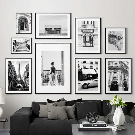 Discover Exceptional Wall Art at OakPoster - https://oakposter.etsy.com The Iconic Cityscapes Poster Series is a homage to the timeless elegance of black and white photography, capturing the essence of fashion and architectural grandeur. Each poster in this artful collection celebrates an iconic landmark, from the romantic streets of Paris to the bustling avenues of New York City, intertwined with elements of high fashion. These versatile and stylish prints will bring a cosmopolitan flair and an artistic depth to your living space, making them perfect for fashionistas and travel enthusiasts alike. Step into a curated world of wall art prints. From minimalist poster designs to timeless vintage posters, OakPoster offers a diverse collection that speaks to every aesthetic. Why Choose OakPoste Milan Wall Art, Photography Decor Ideas Wall Art, Wall Couch, Black And White Photography Wall, Minimalist Poster Design, Paris Tower, White Collage, Black And White Photo Wall, Black And White Picture Wall