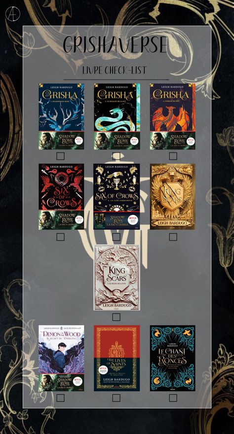 Grishaverse Check-list Shadow and bones Shadow And Bone Series Books, Shadow And Bone Book Pages, Shadow And Bone Book Series, Shadow And Bones Book, Shadow And Bones Aesthetic, Shadow And Bone Aesthetic Book, Shadows And Bones, Shadow And Bone Grisha, Shadow And Bone Series