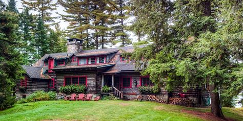 J.P. Morgan's Stunning 120-Year-Old Adirondacks Home Is on the Market  - CountryLiving.com Historic Homes, Highlands Castle, Camp Style, Rustic Retreat, Tuscan Style, J P, A Log, Cabins In The Woods, In The Woods