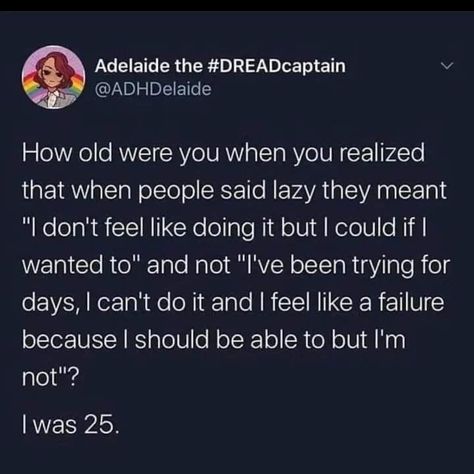 Executive Dysfunction is your brain saying 'I can't'. This is super common in ND people, particularly ADHD. I can be wanting to eat for hours but just can't get out of a chair. I can want to do my laundry for a week but just don't have the brain capacity for it to happen. It is NOT laziness. Mental And Emotional Health, Health Awareness, Mental Health Awareness, Emotional Health, Self Help, So True, Psychology, Follow Us, Brain