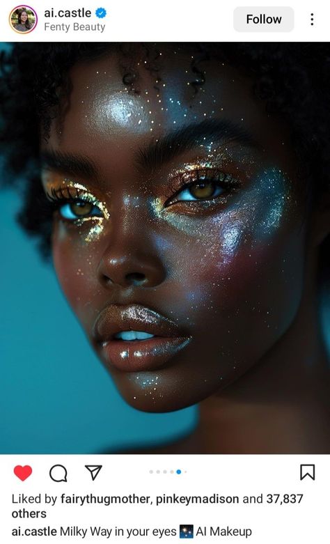 Diy Mermaid Scales Makeup, Caribbean Makeup Look, Black Siren Makeup, Alien Makeup Halloween Pretty, Mermaid Prom Makeup, Deep Sea Makeup, Mermaid Makeup Black Women, Sea Goddess Makeup, Jellyfish Inspired Makeup