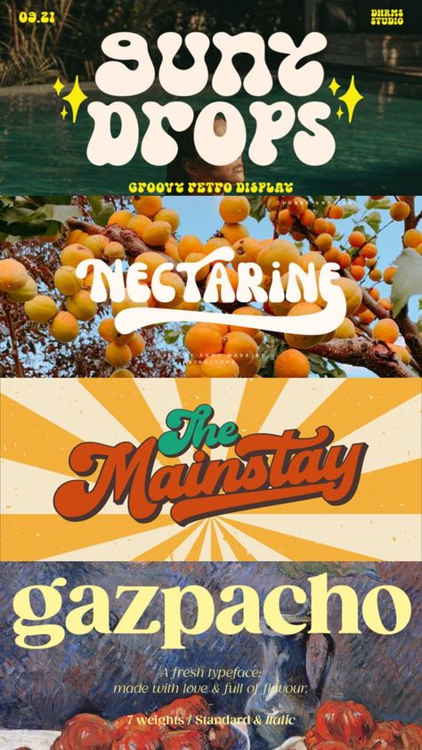 Fonts
Suny Drops
Nectarine
The Mainstay
Gazpacho Posters Conception Graphique, Mises En Page Design Graphique, Typographie Inspiration, Keyword Elements Canva, Desain Buklet, Graphic Design Infographic, Vintage Text, Aesthetic Fonts, Text Graphic