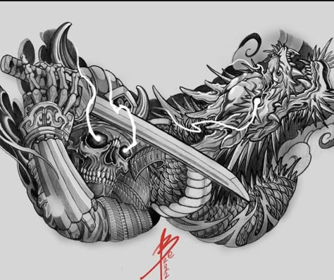 Chest Tattoo Japanese, Samurai And Dragon, Chest Tattoo Men Ideas, Tattoo Men Ideas, Tato Geisha, Ghost Samurai, Blitz Tattoo, Samurai Tattoo Sleeve, Chest Tattoo Drawings