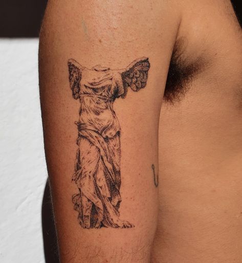 Tattoos Of Statues, Auguste Rodin Tattoo, Famous Art Tattoo Ideas, Famous Paintings As Tattoos, Greek Sculpture Tattoo Minimalist, Male Collarbone Tattoo, In Yun Korean Tattoo, The Odyssey Tattoo, Rennaissance Art Tattoos