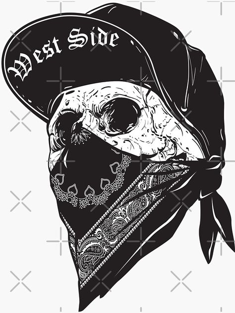 Bandana Tattoo, Skull Bandana, Skull Art Tattoo, Gangsta Tattoos, Skull Decal, Chicano Art Tattoos, Skull Art Drawing, Skulls Drawing, Biker Art