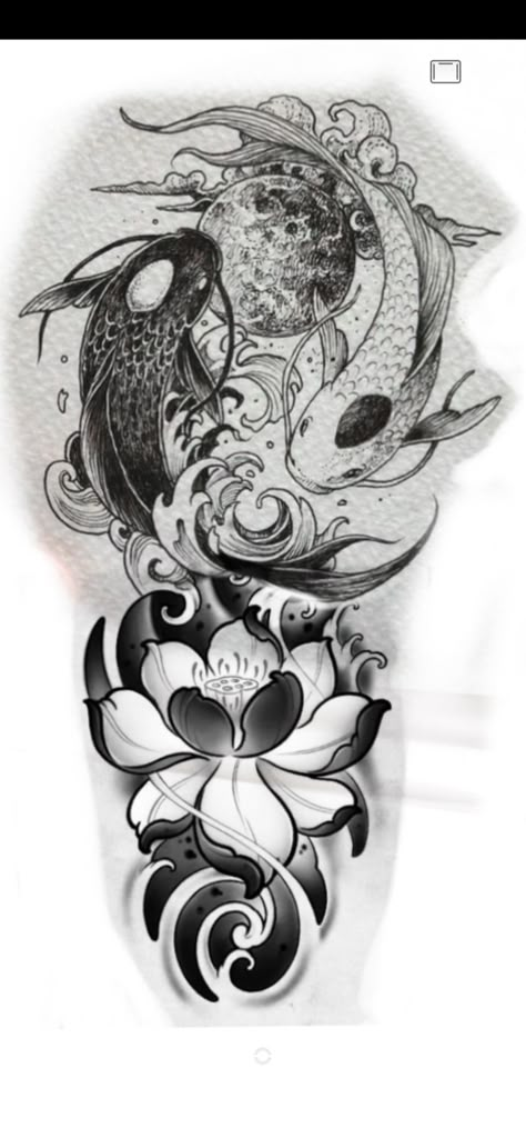 Half Sleeve Tattoos Drawings Women, Large Koi Fish Tattoo, Pices Tattoo Man, Koi Fish Leg Tattoo, Coi Tattoo, Japan Inspired Tattoo, Japenses Tatoos Design, Asian Style Tattoos, Reef Tattoo